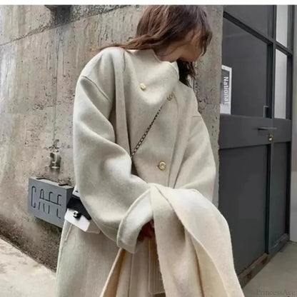 Grey Wool Loose-Fit Fleece Overcoat