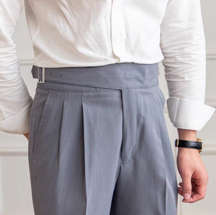High Waist Pleated Trousers | Gurkha Closure | Maison Collection