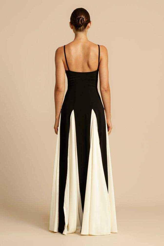 Spaghetti Strap Sweetheart Color Block Panel Ball Gown Maxi Dress
