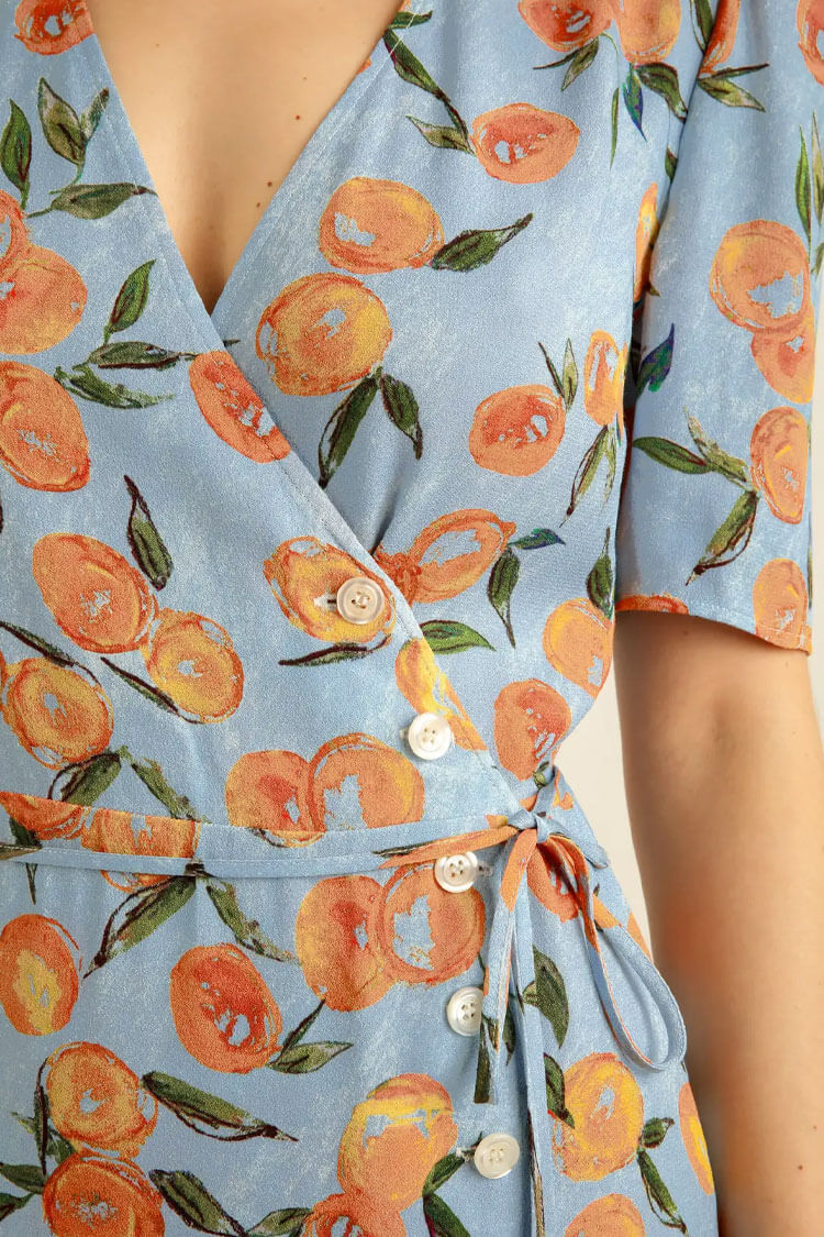 Print Wrap Puff Sleeve Tie Waist Mini Dress