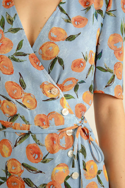Print Wrap Puff Sleeve Tie Waist Mini Dress