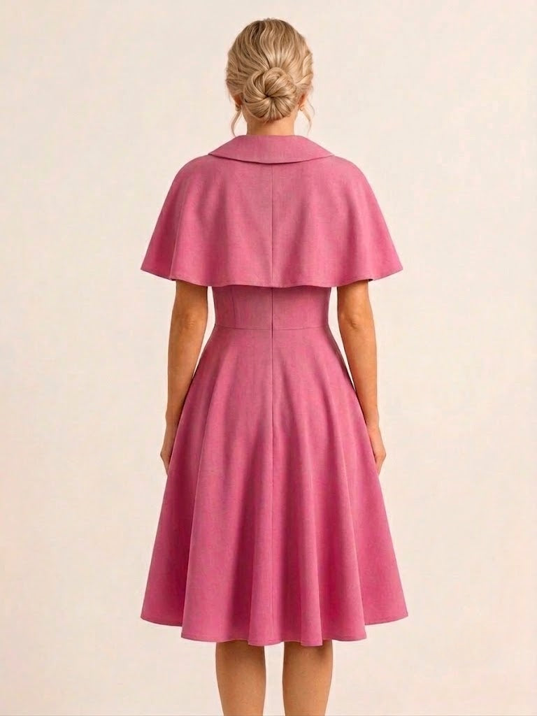 Vintage 1950s Midi Dress With Capelet For Women A-Line Swing Skater Dress - Summer Retro Party 2026