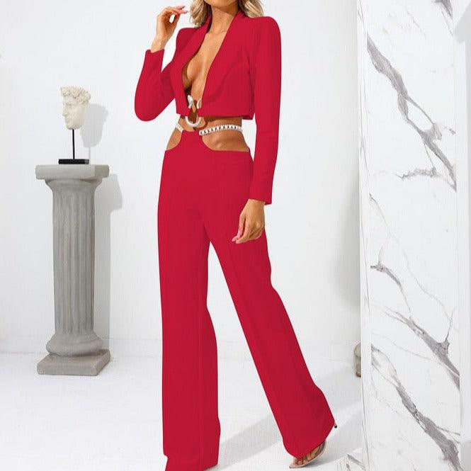 KittenAlarm - Hadley Long Sleeve Open Front Top & Long Flare Pants