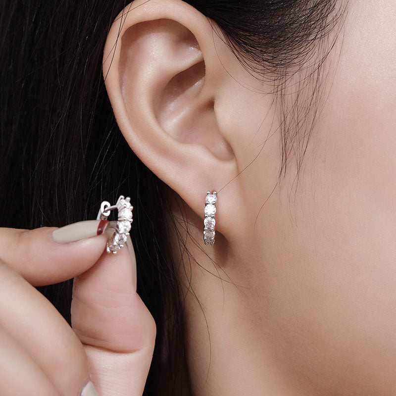 3MM Moissanite Sterling Silver Hinge Huggie Earrings