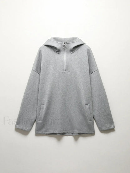 Half Zip Graceful Double Pockets Hoodie