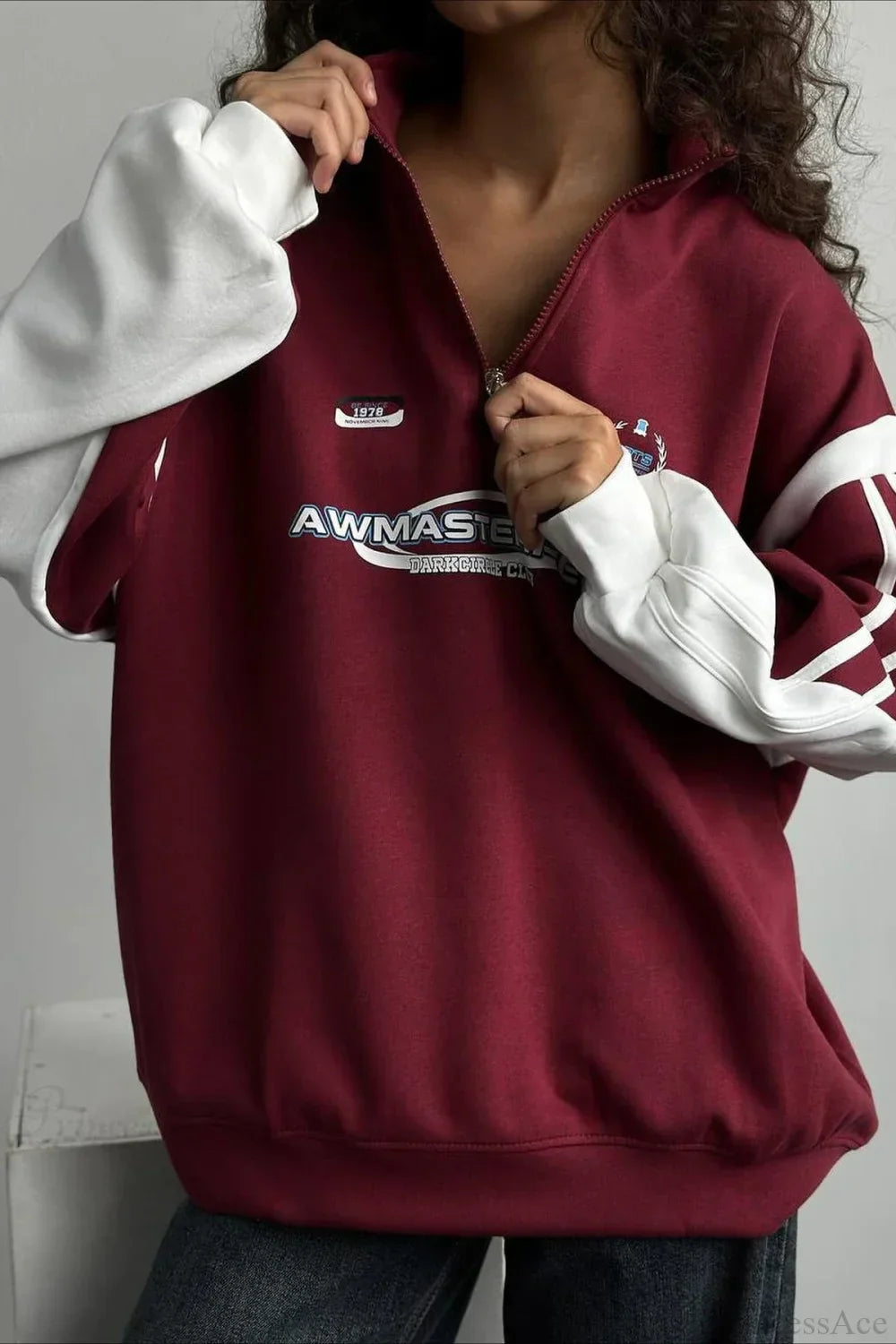 Half-Zip Stand Collar Letter Print Hoodie
