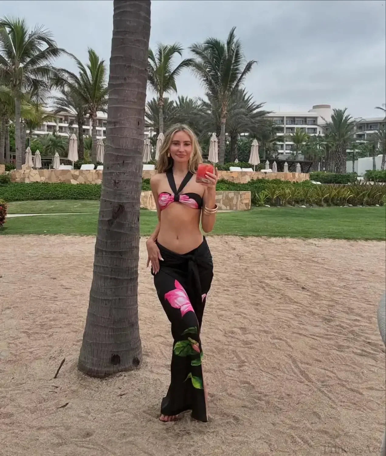 Halter Print Cover Three Piece Swimsuit