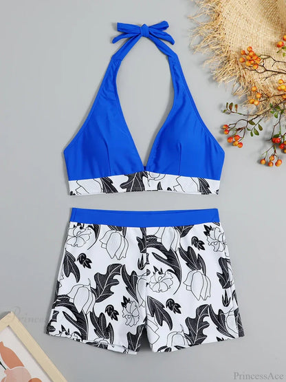Halter Print Shorts Bikini Two Piece Set