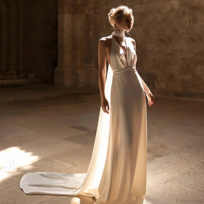 Halter Slim Tail Wedding Dress