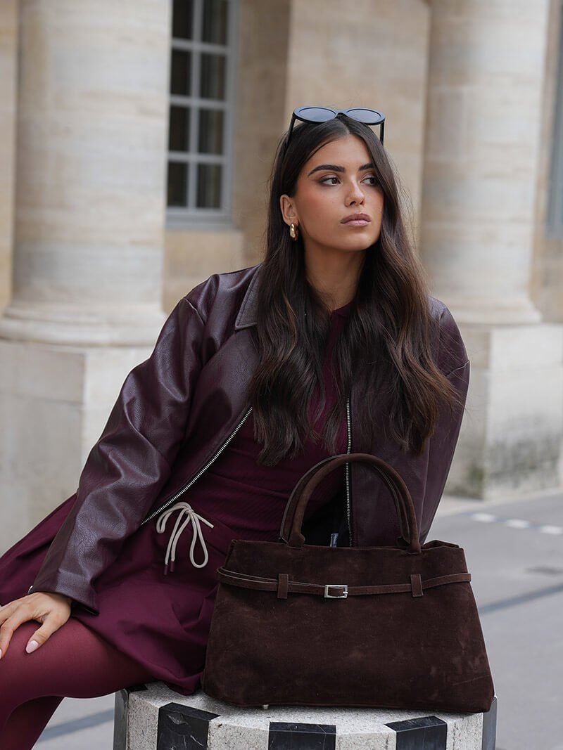 The Dalila — Structured Suede Top Handle Bag