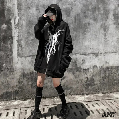 Harajuku Cartoon Gothic Vintage Kawaii Plus Size Zipper  Hoodie