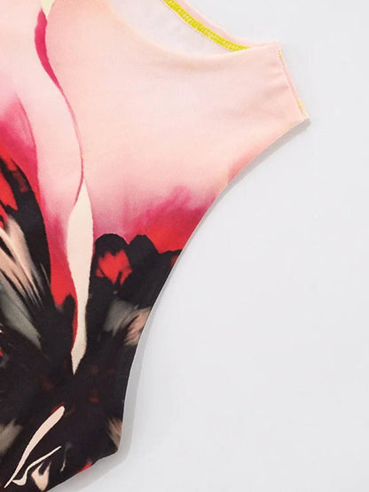 Watercolor Floral Print Round Neck Sleeveless Bodycon Maxi Dress