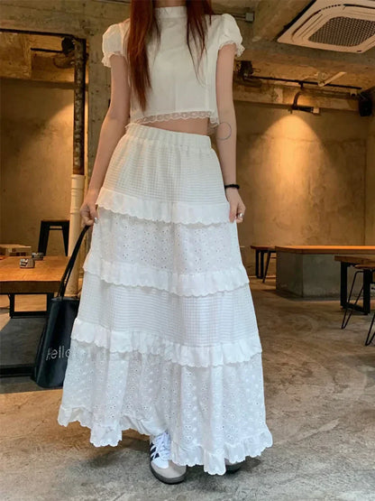 Heavy Industry Embroidered White Lace A-line Skirt