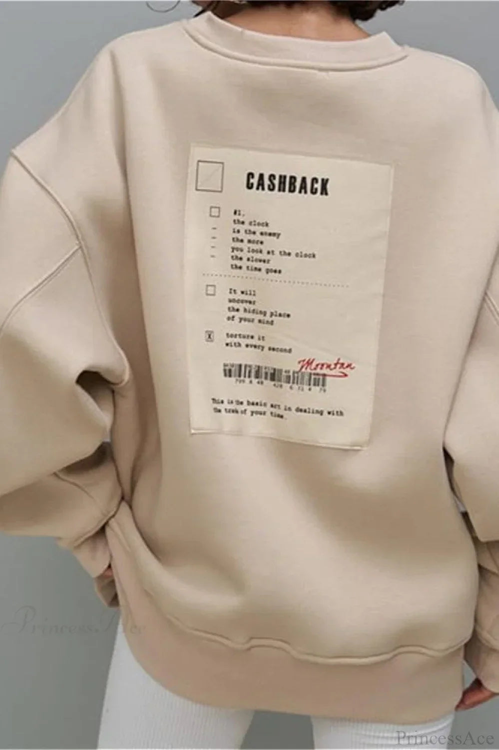 Heavy Rib Tag Print Slouchy Oversized Crewneck Sweatshirt