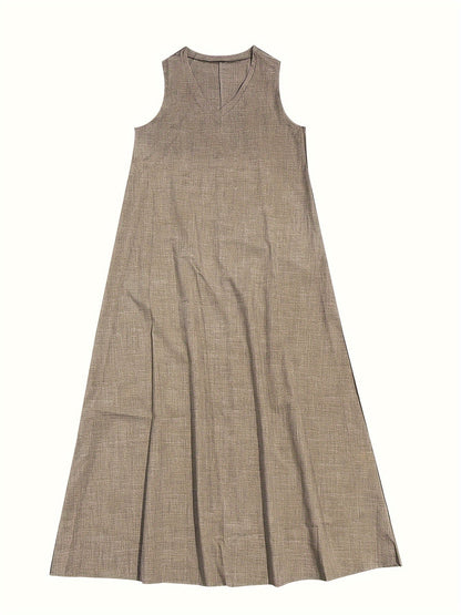 V-Neck Sleeveless Relaxed Fit Flowy Floor-Length Maxi Dress