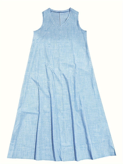 V-Neck Sleeveless Relaxed Fit Flowy Floor-Length Maxi Dress