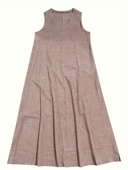 V-Neck Sleeveless Relaxed Fit Flowy Floor-Length Maxi Dress