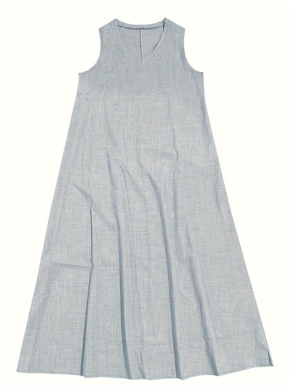 V-Neck Sleeveless Relaxed Fit Flowy Floor-Length Maxi Dress