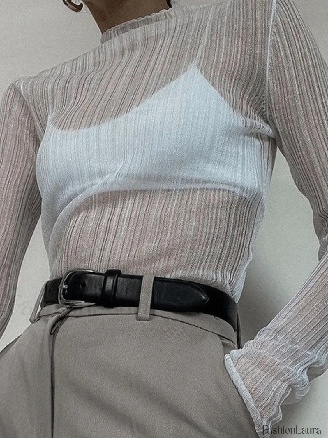 High Neck Semi Sheer Knit Top