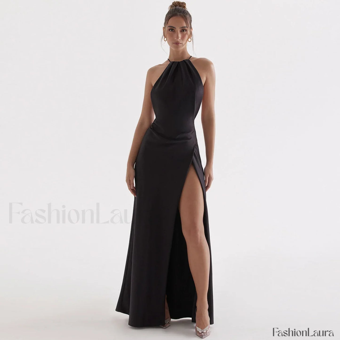 High Split Sleeveless Evening Maxi Dress - Black