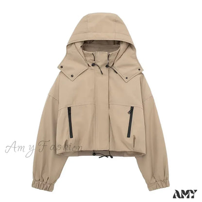 High Street Solid Turtleneck Hooded Long Sleeves Pocket Buttons Zipper Winter Short Coat