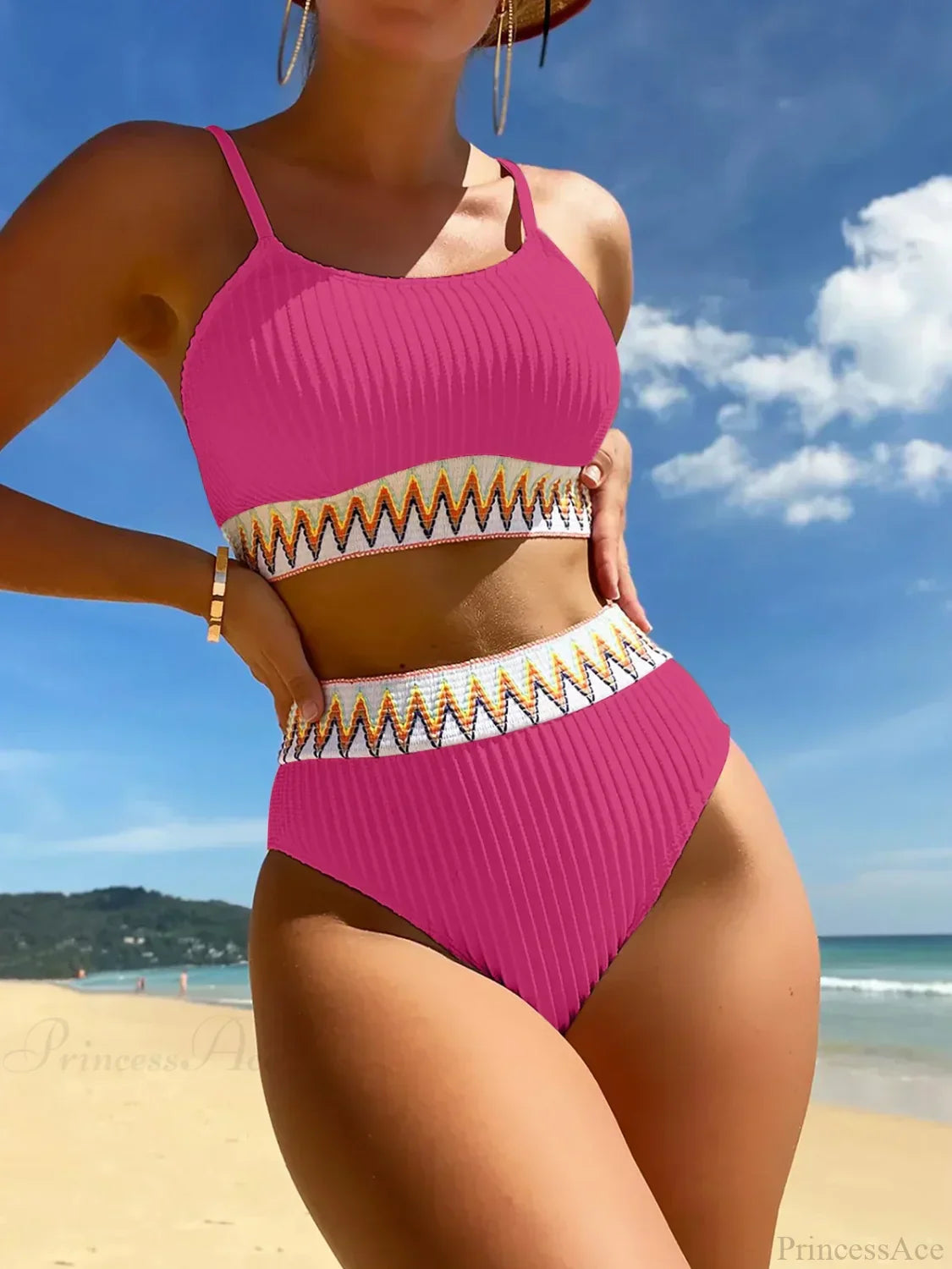 High Waist Colorful Split Two Piece Set