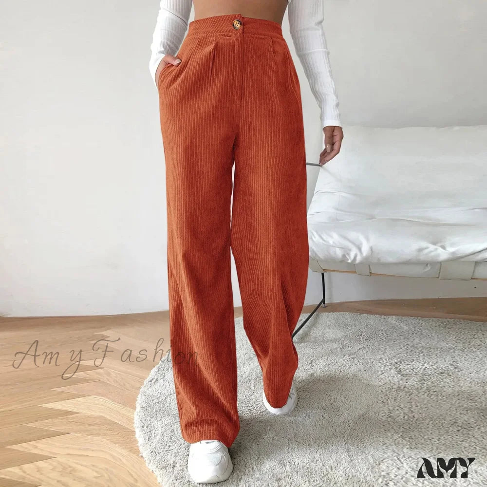 High Waist Wide Spring Solid Causal Straight Loose Vintage Trouser