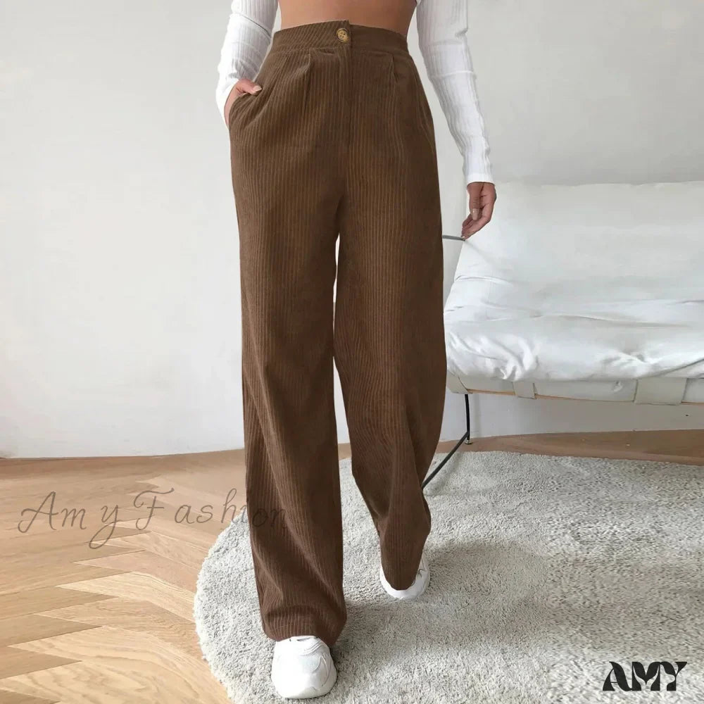 High Waist Wide Spring Solid Causal Straight Loose Vintage Trouser