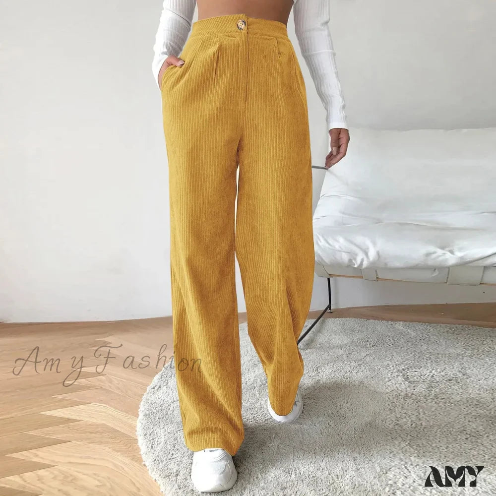 High Waist Wide Spring Solid Causal Straight Loose Vintage Trouser