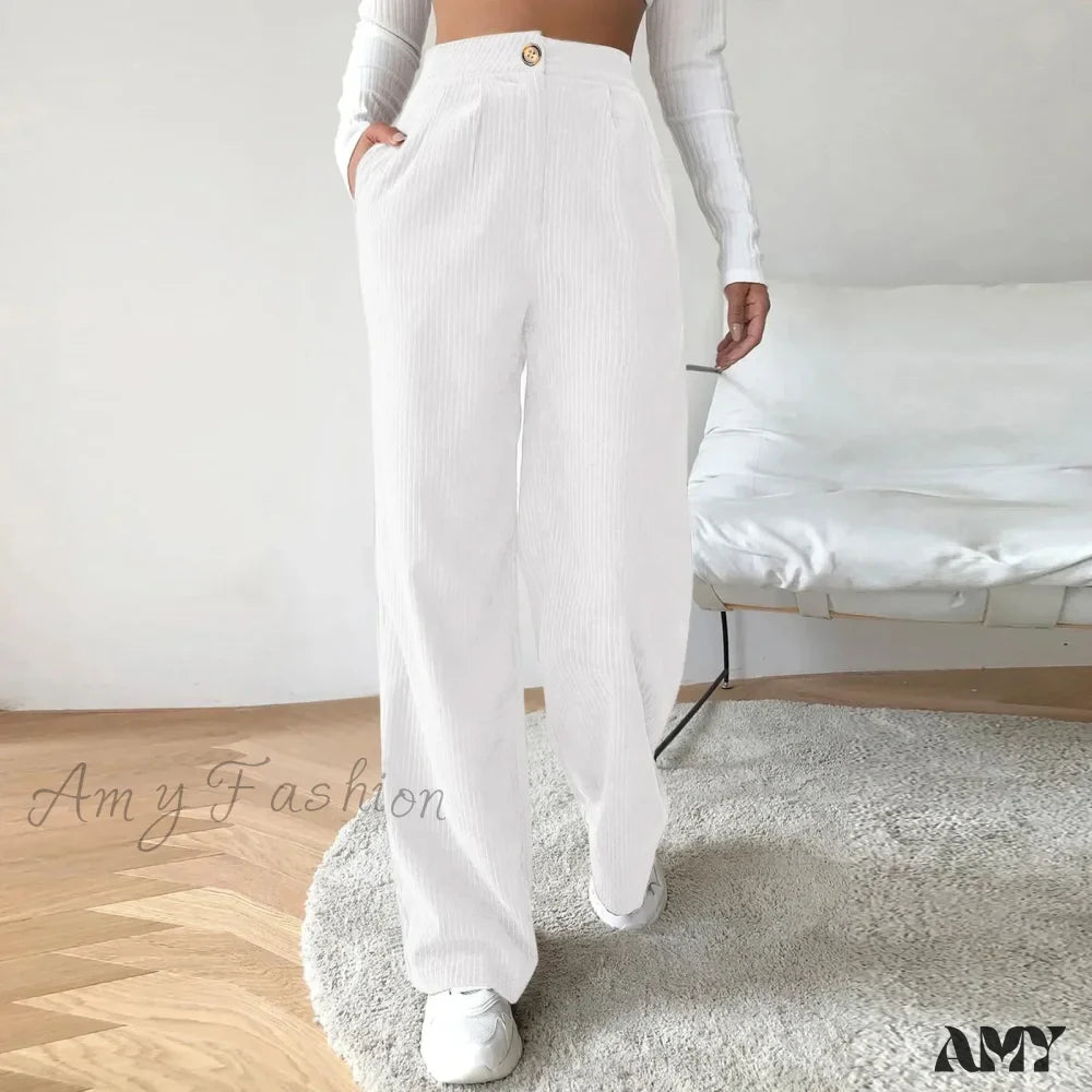 High Waist Wide Spring Solid Causal Straight Loose Vintage Trouser