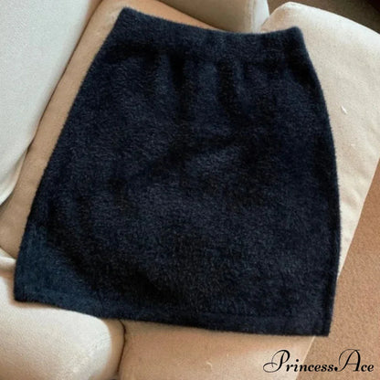High Waist Wrap Hip Furry Elegant Wild Woolen Autumn Winter Mini Skirt