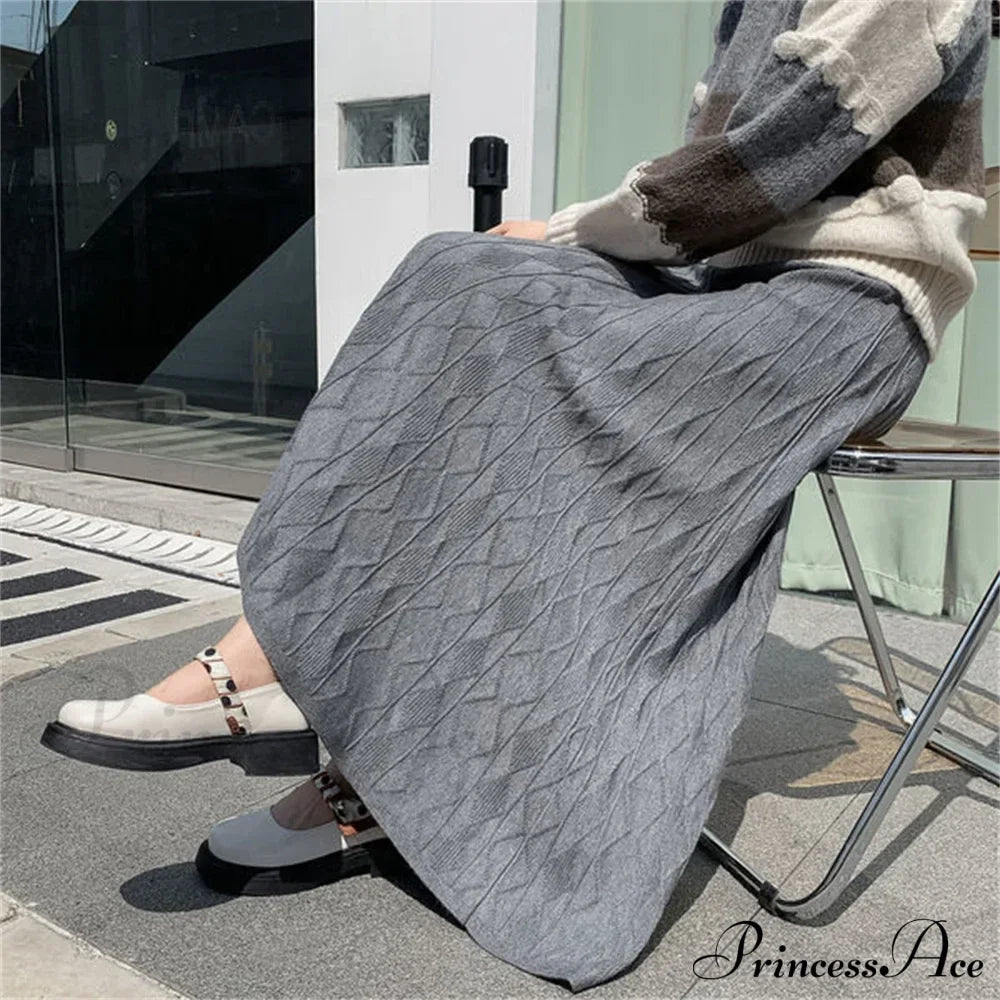 High Waisted Slim Knitted A-Line Woolen Autumn Winter Fashionable Umbrella Skirt