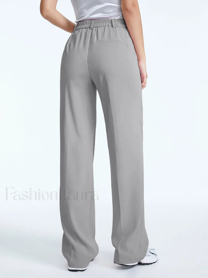 High Waisted Straight Trendy Leg Pleat Front Trousers