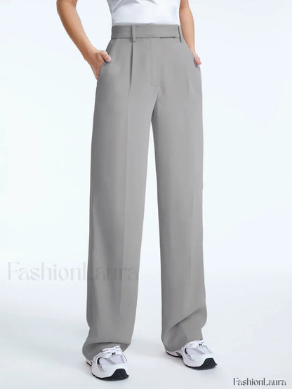 High Waisted Straight Trendy Leg Pleat Front Trousers