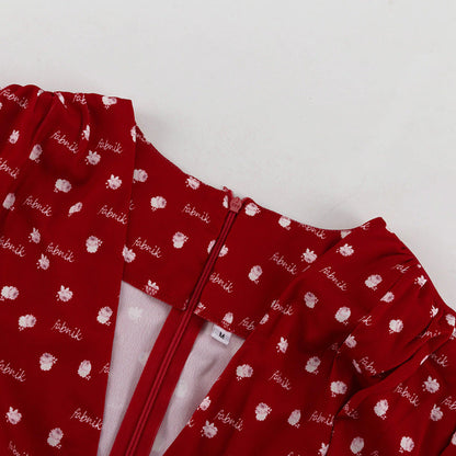 Red floral pleated mini dress