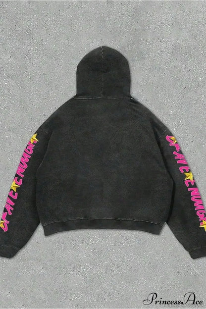 Hip-Hop Rock Character Letter Print Loose Hoodie