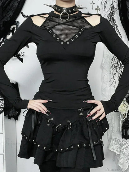 Hollow Mesh Patchwork Knit Top
