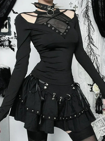 Hollow Mesh Patchwork Knit Top