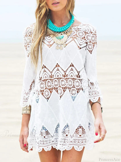 Hollow Out Half Sleeve Beach Cover Up