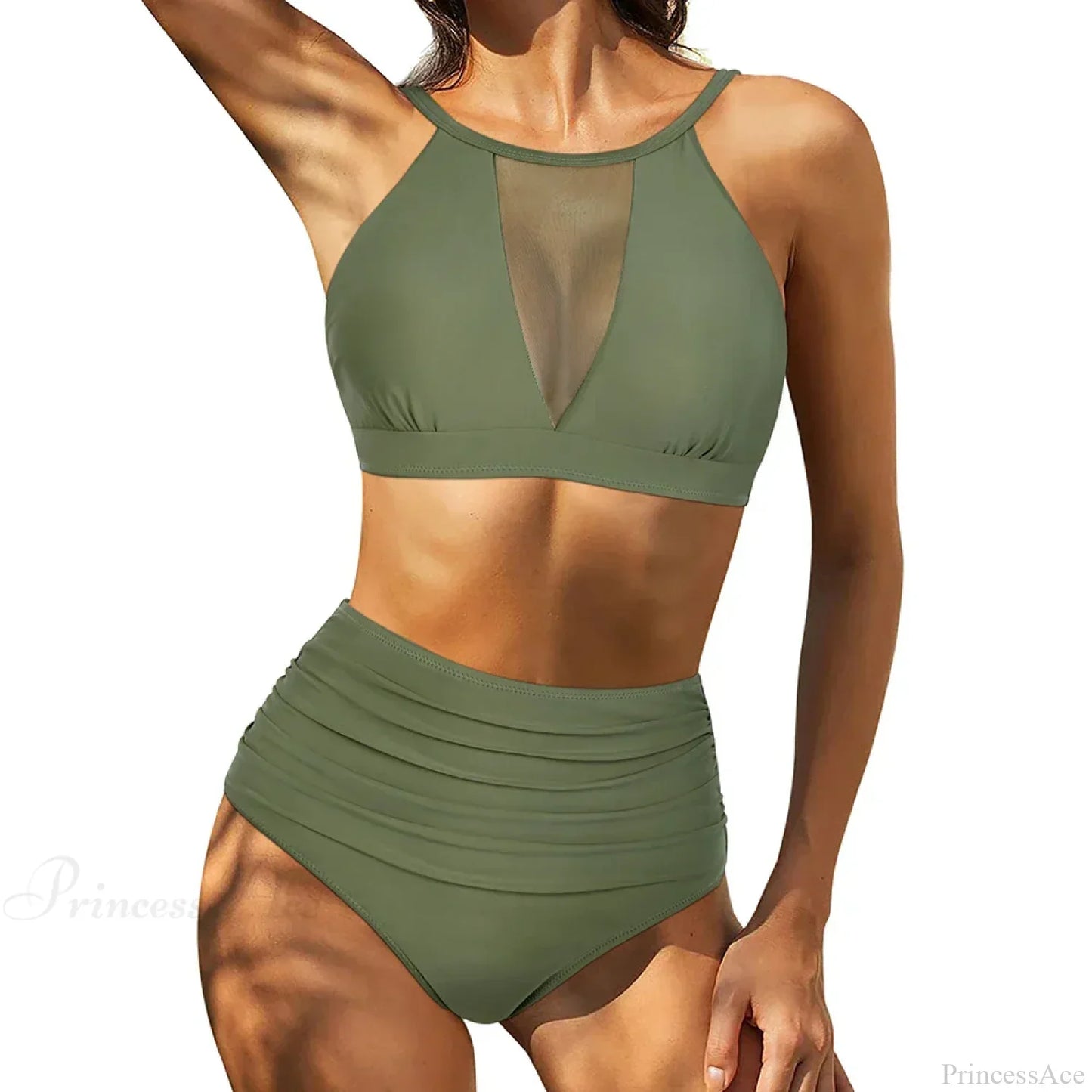 Hollow Solid Color High Waist Two Piece Set