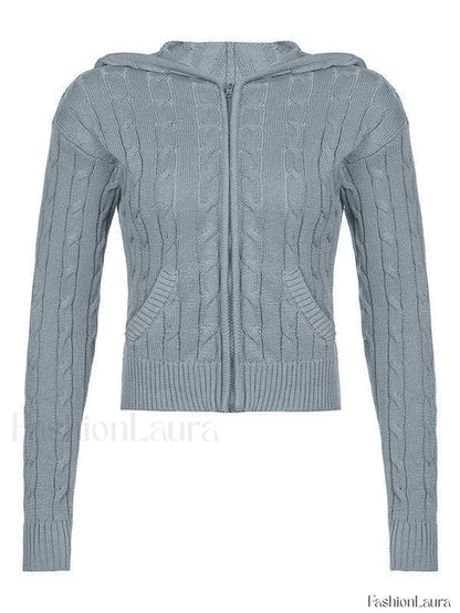 Hooded Cable Knit Cardigan