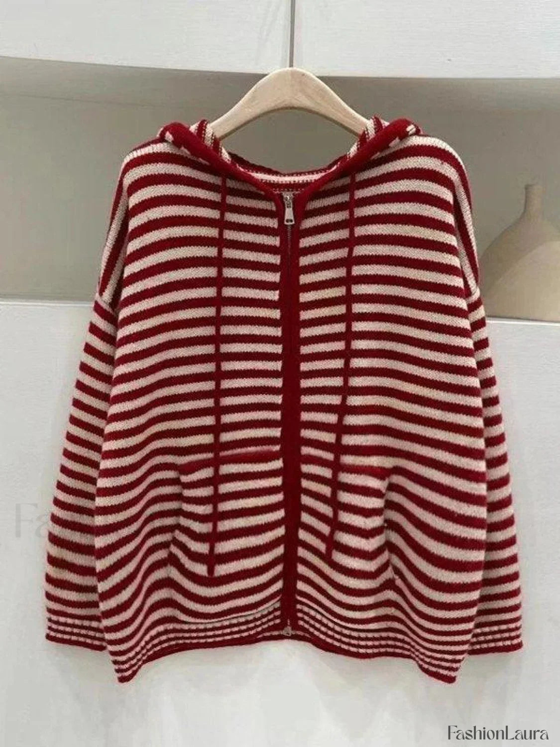 Hooded Striped Long Sleeve Knit Cardigan