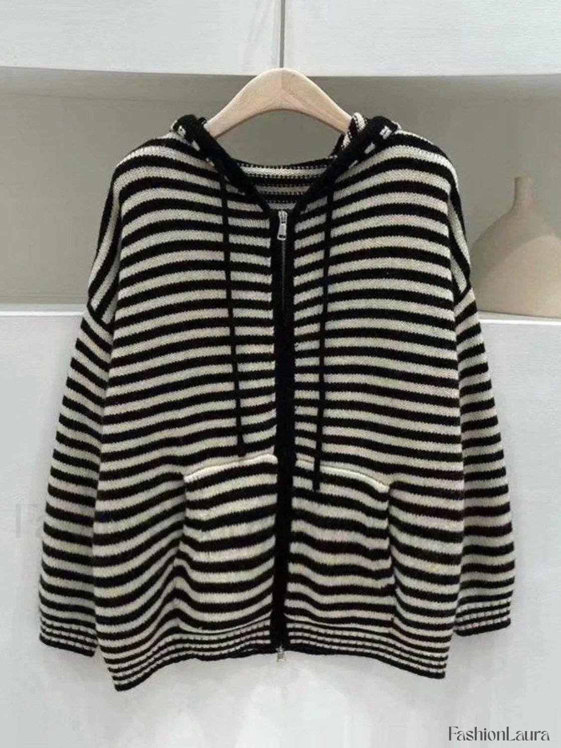 Hooded Striped Long Sleeve Knit Cardigan