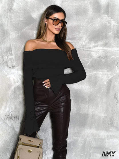 Hot Girl Elegant Ribbed Knit Slim Long Sleeve Crop Top