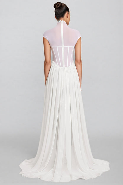 Mishatp White Semi Sheer Chiffon Maxi Dress