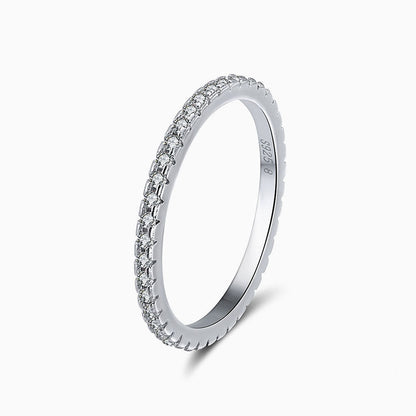 Cubic Zirconia Pave Set Sterling Silver Eternity Band Ring