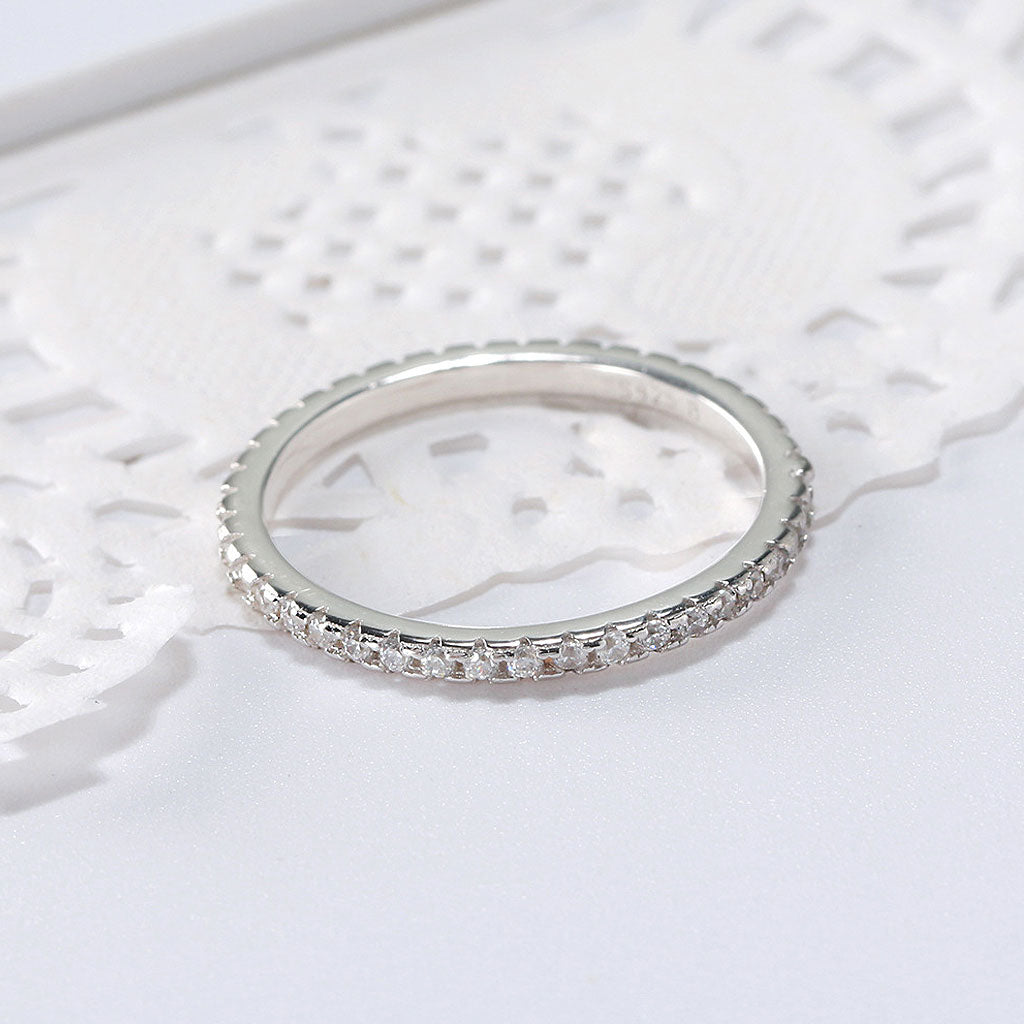 Cubic Zirconia Pave Set Sterling Silver Eternity Band Ring