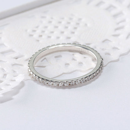 Cubic Zirconia Pave Set Sterling Silver Eternity Band Ring