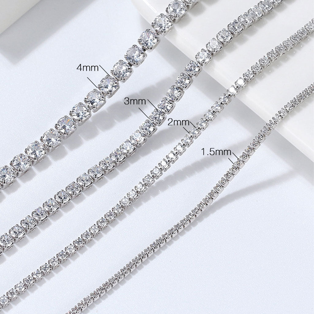 Cubic Zirconia Rhodium Plated Sterling Silver Tennis Necklace