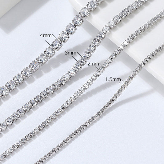 Cubic Zirconia Rhodium Plated Sterling Silver Tennis Necklace